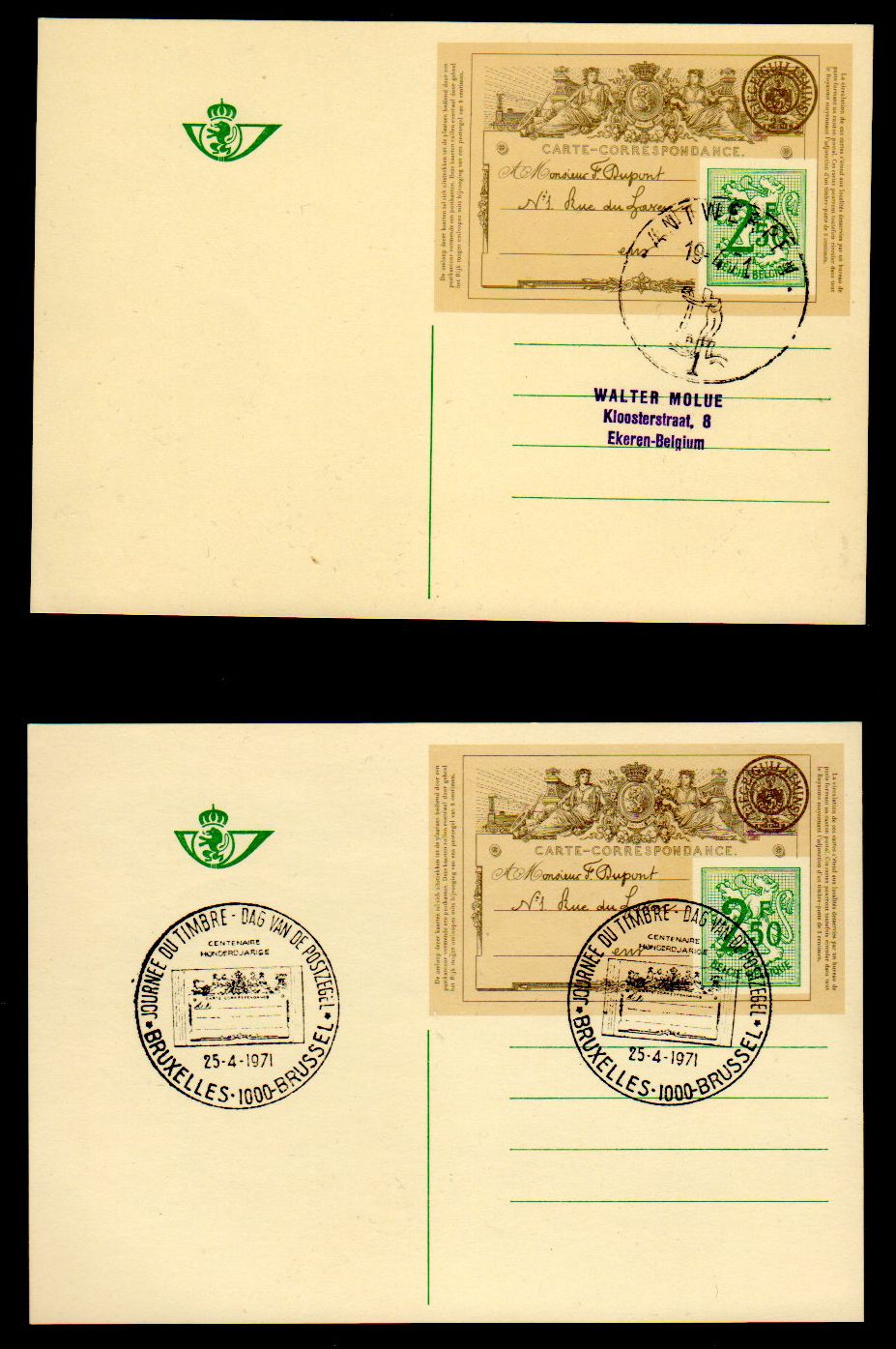 belgium postal card fd cx stamp day cx