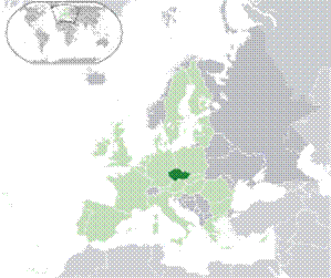 Location of  Czech Republic  (dark green)– on the European continent  (green & dark grey)– in the European Union  (green)  —  [Legend]