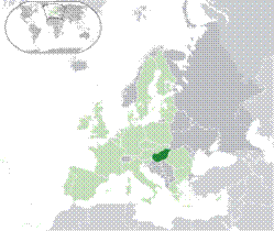Location of  Hungary  (dark green)– on the European continent  (green & dark grey)– in the European Union  (green)  —  [Legend]