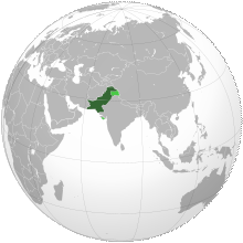 Land controlled by Pakistan shown in dark green; land claimed but not controlled shown in light green