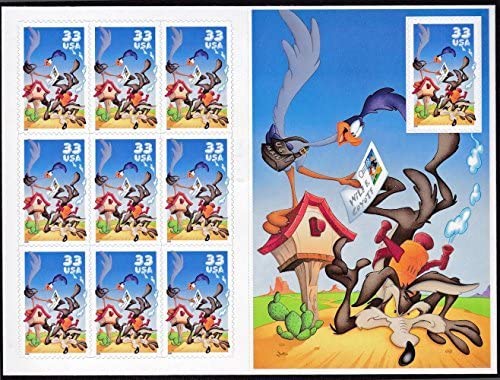 Wile E. Coyote &amp; Road Runner Looney Tunes Sheet of 10 33-Cent Stamps, US, Scott 3391